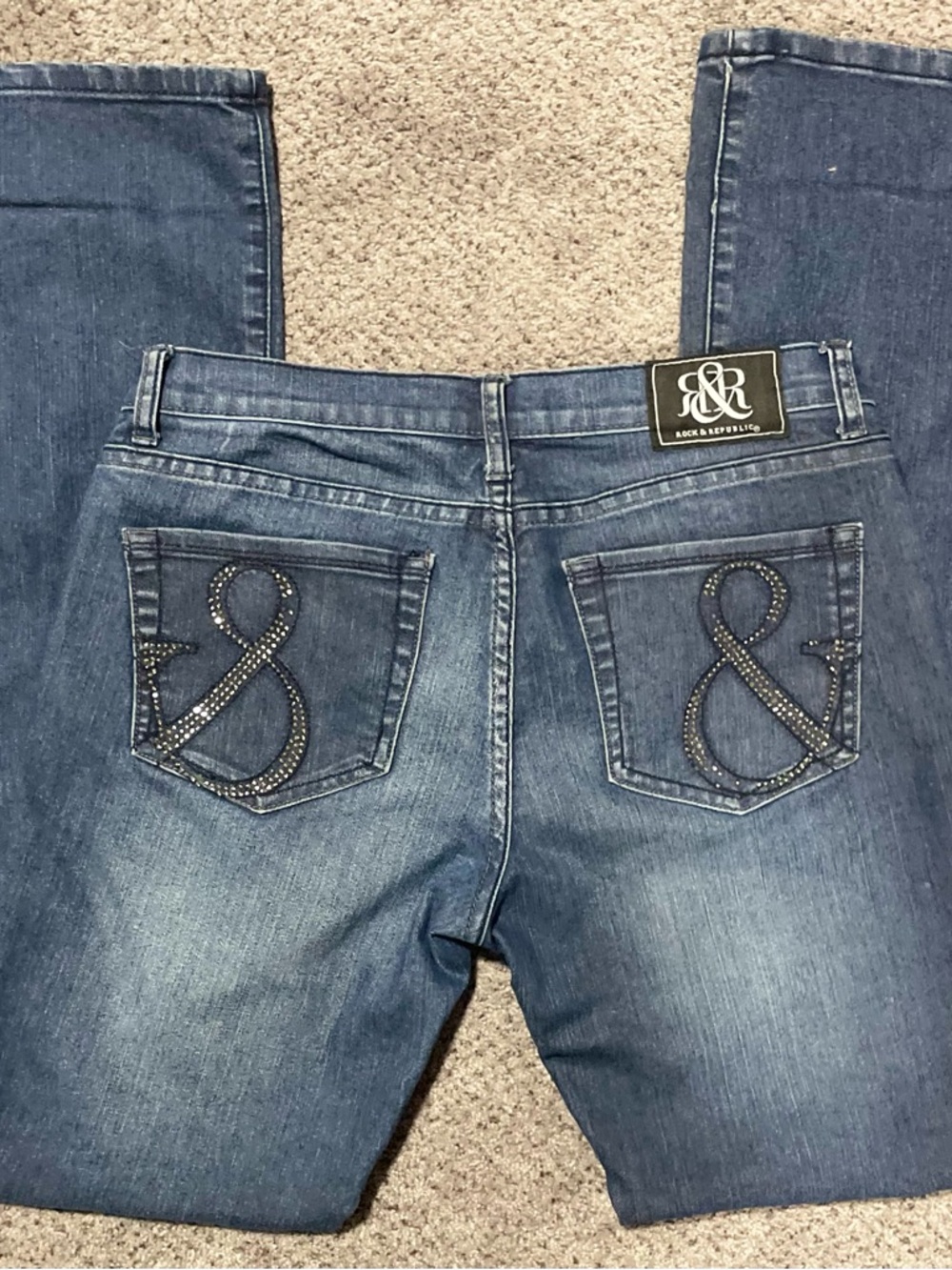 Rock & Republic Y2K rhinestone pocket jeans bootcut low rise denim